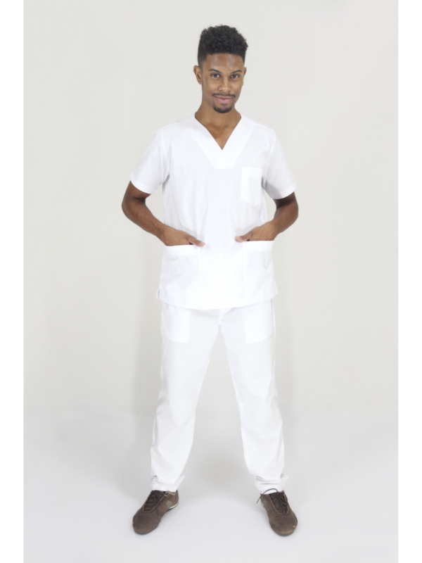 Scrub Masculino V1 - Tricoline - Branco - Image 2