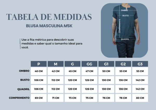Scrub Plus Size Masculino V1 - Tricoline - Branco - Image 3